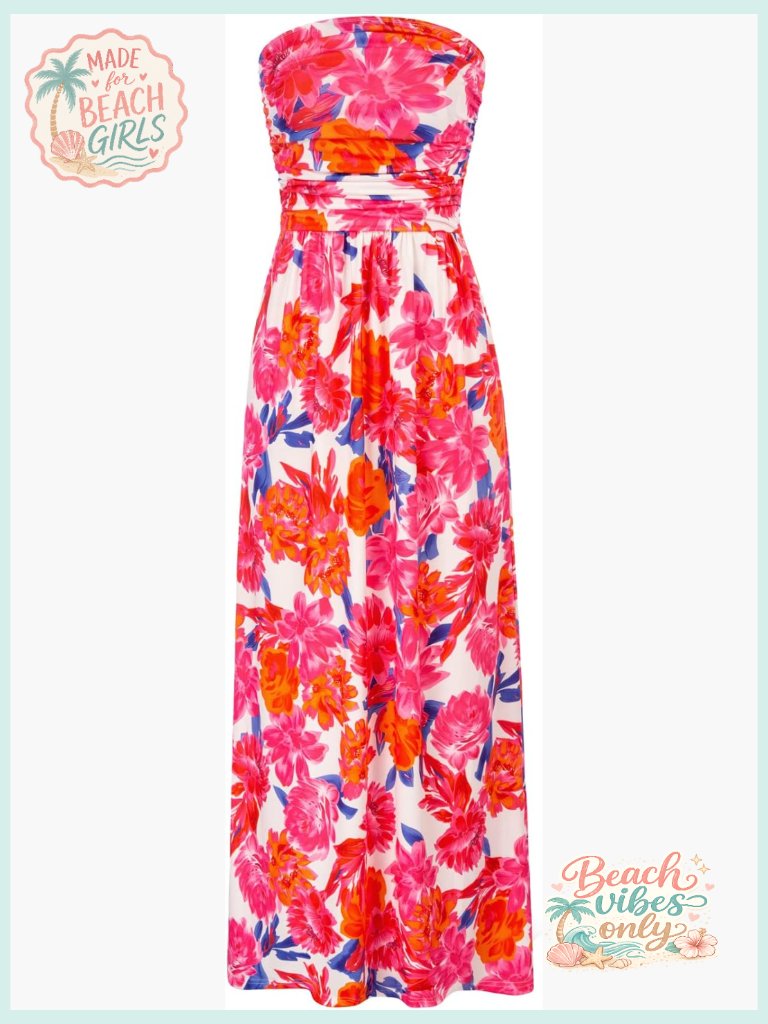 Strapless Loose Ruched Maxi Dress With Pockets